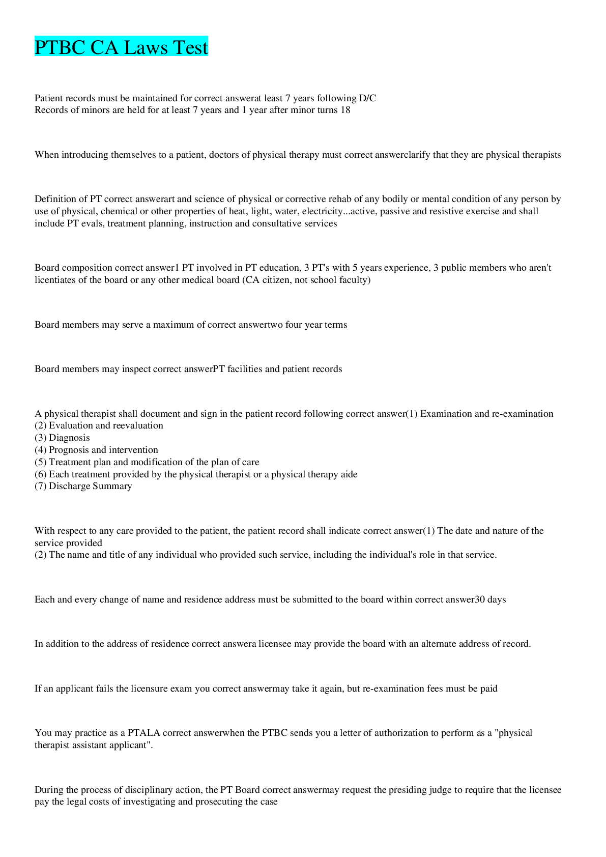 Preview image for PTBC CA Laws Test 2022 latest update